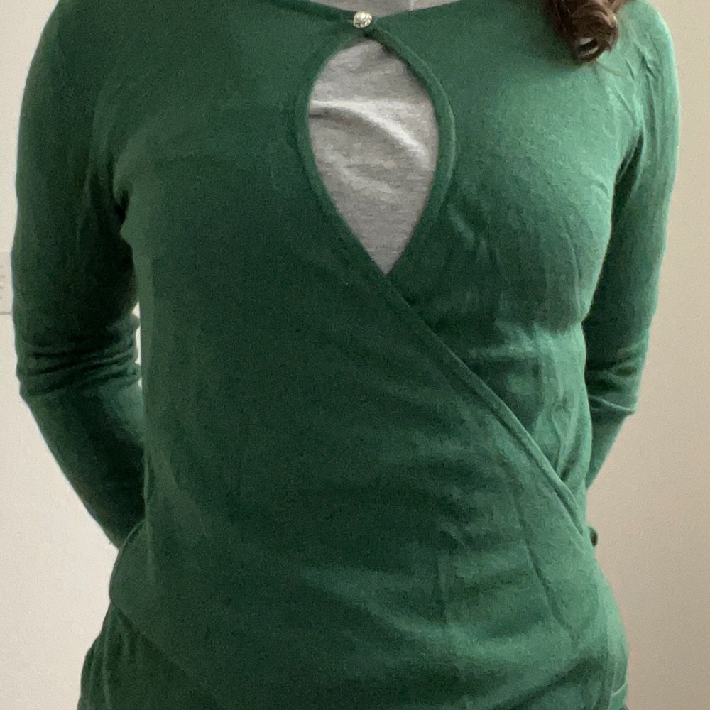 Banana Republic Green Silk Cashmere Wrap Keyhole Sweater